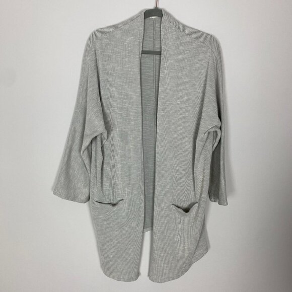 DONNI Long Striped Ribbed Cardigan Sweater One Size Slouchy Lagenlook Open Front - Picture 1 of 7